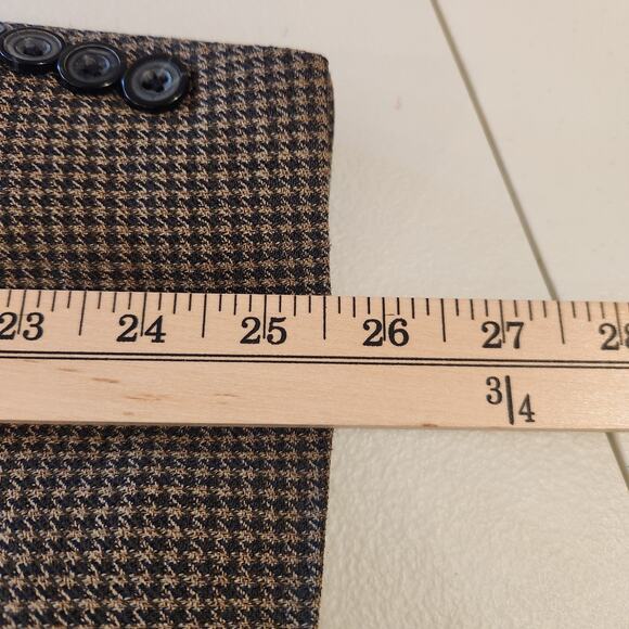 Oscar De La Renta Mens Brown Wool Houndstooth 2 Button Blazer Size 48L Business - Picture 11 of 14